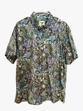 Yiume Men's Jungle Botanical Short-Sleeve 100% Cotton Button-Down Shirt - Green